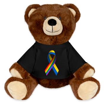 Ukrainian bow with rainbow flag - MiniFeet® RecycelBär® Teddy Bear Brown - black - Front