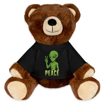 Peace Alien - MiniFeet® RecycelBär® Teddy Bear Brown - black - Front