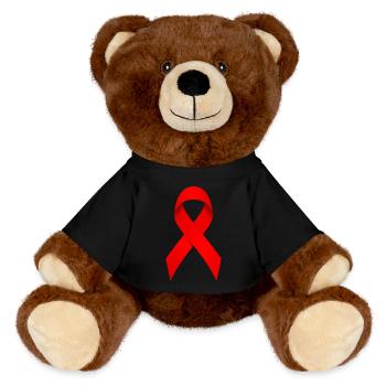 Red Ribbon Awareness Theme - MiniFeet® RecycelBär® Teddy Bear Brown - black - Front