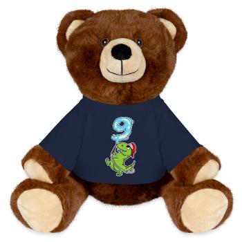 Dino Fire Fighter Number 9 ws - MiniFeet® RecycelBär® Teddy Bear Brown - french navy - Front