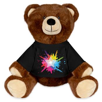Weißer Stern und mehrfarbige Explosion - MiniFeet® RecycelBär® Braun - Schwarz - Vorne