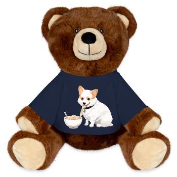 Corgi qui mange des ramens #1 - Nounours RecycelBär® marron - bleu marine - Devant