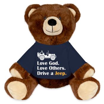 Aimez Dieu Aimez les autres Conduisez une Jeep - Nounours RecycelBär® marron - bleu marine - Devant