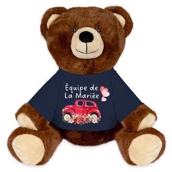 Braut Team Auto Blumen Braut - MiniFeet® RecycelBär® Braun - French Navy - Vorne