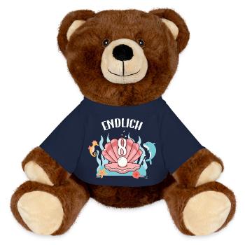 Motif d’anniversaire de coquillage enfin 8 ans fille - Nounours RecycelBär® marron - bleu marine - Devant