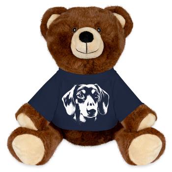 Treues Dackel Porträt Schwarz Weiß - MiniFeet® RecycelBär® Braun - French Navy - Vorne