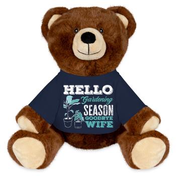 Gardening season Goodbye wife - MiniFeet® RecycelBär® Teddy Bear Brown - french navy - Front