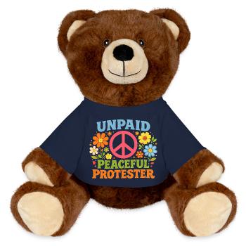 Unpaid Peaceful Protest Retro Flowers - MiniFeet® RecycelBär® Teddy Bear Brown - french navy - Front