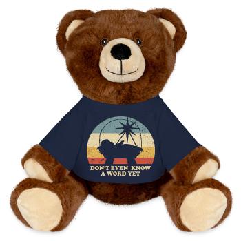 Noël rétro drôle de Bébé Jésus - Nounours RecycelBär® marron - bleu marine - Devant