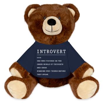 Introvert, anxiety, anxious, scaredy-cat - MiniFeet® RecycelBär® Teddy Bear Brown - french navy - Front
