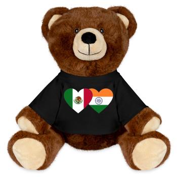 Mexico India Flag Heart - MiniFeet® RecycelBär® Teddy Bear Brown - black - Front