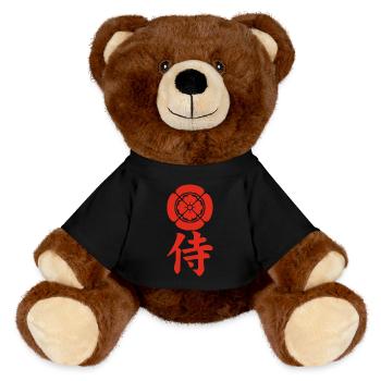 Samurai emblem of the Oda clan (red) - MiniFeet® RecycelBär® Teddy Bear Brown - black - Front