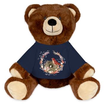 Trockenblumen Kranz mit Vogelnest und Vogel Motiv - MiniFeet® RecycelBär® Braun - French Navy - Vorne