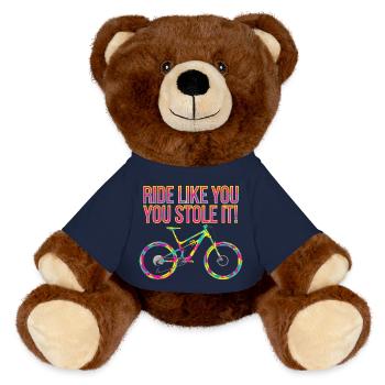 Lebendiges Mountainbike-Motivations-T-Shirt - MiniFeet® RecycelBär® Braun - French Navy - Vorne
