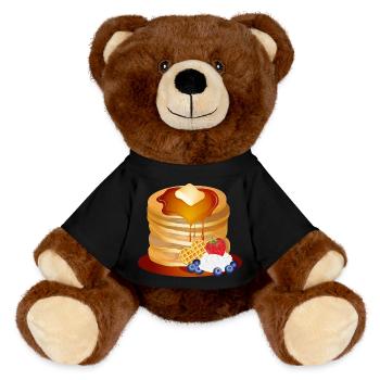 Pancakes Motiv mit Butterflocke und Ahornsirup - MiniFeet® RecycelBär® Braun - Schwarz - Vorne