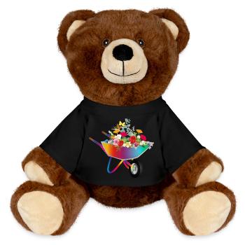 Colorful wheelbarrow with flowers - MiniFeet® RecycelBär® Teddy Bear Brown - black - Front