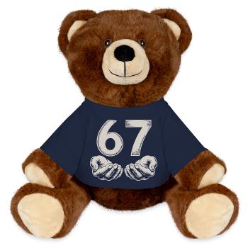 Lustiges 67 Meme Hände Gen Alpha Humor - MiniFeet® RecycelBär® Braun - French Navy - Vorne