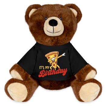 Es ist meine Geburtstags-Dabbing-Pizza-Witzparty. - MiniFeet® RecycelBär® Braun - Schwarz - Vorne