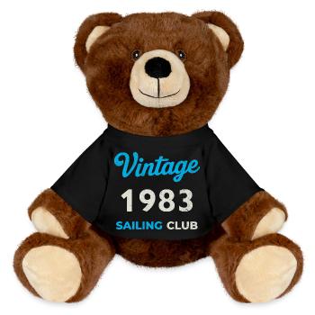Vintage 1983 – Sailing Club Retro Birth Year - MiniFeet® RecycelBär® Teddy Bear Brown - black - Front