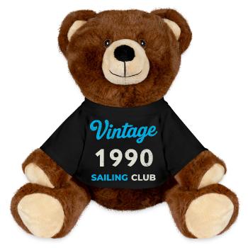 Vintage 1990 – Sailing Club Retro Year of Birth - MiniFeet® RecycelBär® Teddy Bear Brown - black - Front