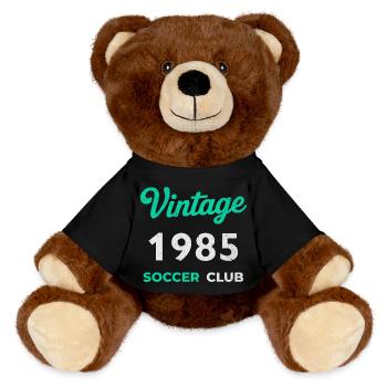 Vintage 1985 – Soccer Club Retro Geburtsjahr - MiniFeet® RecycelBär® Braun - Schwarz - Vorne