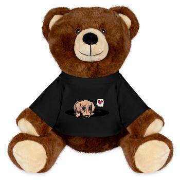 Dackel / Welpe / Hund / Liebe / Herz / Dackelblick - MiniFeet® RecycelBär® Braun - Schwarz - Vorne