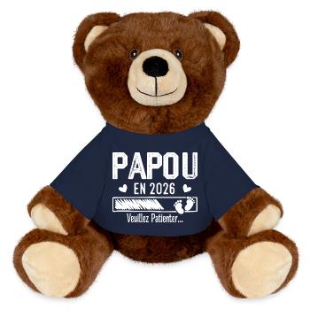 Papua im Jahr 2026 Zukunft Opa Geschenk - MiniFeet® RecycelBär® Braun - French Navy - Vorne