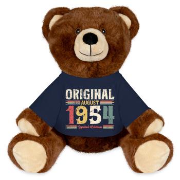 70e anniversaire original août 1954, né en 1954 - Nounours RecycelBär® marron - bleu marine - Devant