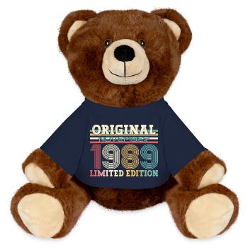 35th Birthday Original November 1989 Volume 89 - MiniFeet® RecycelBär® Teddy Bear Brown - french navy - Front
