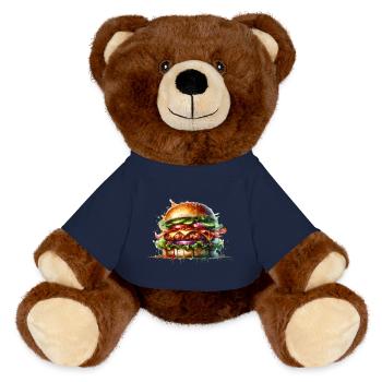 Sink your teeth into this juicy burger design! - MiniFeet® RecycelBär® Teddy Bear Brown - french navy - Front