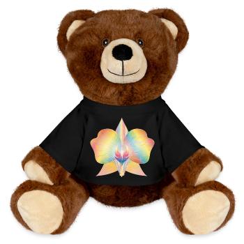 bunt schimmernde abstrakte Orchideen Blüte - MiniFeet® RecycelBär® Braun - Schwarz - Vorne