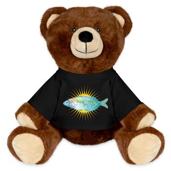strahlender Fisch in zarten Pastell Farben - MiniFeet® RecycelBär® Braun - Schwarz - Vorne