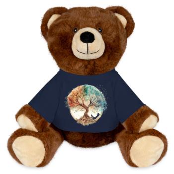 Wasserfarben Lebensbaum Kreis - MiniFeet® RecycelBär® Braun - French Navy - Vorne