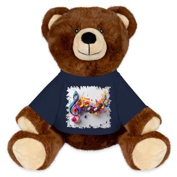 Colorful Musical Notes Art Motif - MiniFeet® RecycelBär® Teddy Bear Brown - french navy - Front