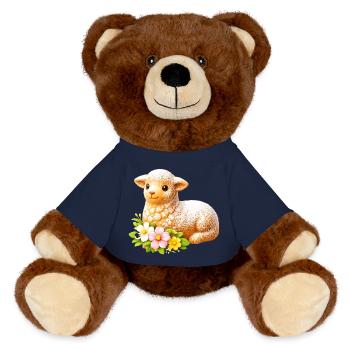 Motif traditionnel de l’agneau de Pâques avec sucre glace - Nounours RecycelBär® marron - bleu marine - Devant