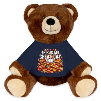 Cheat Day Pizza GYM Bodybuilding Ernährung Lustig - MiniFeet® RecycelBär® Braun - French Navy - Vorne