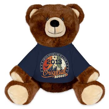 August 2013 Geburtstagsgeschenk August 2013 Retro 2013 - MiniFeet® RecycelBär® Braun - French Navy - Vorne