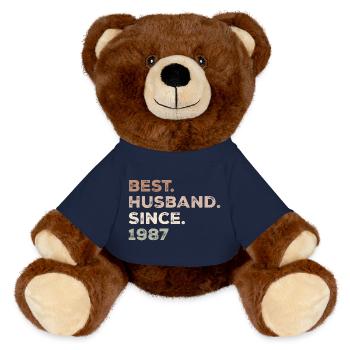 Bester Ehemann seit 1987 Jubiläumsgeschenk - MiniFeet® RecycelBär® Braun - French Navy - Vorne
