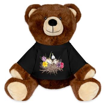 Frühlings Nest mit Eier,Federn und Frühlingsblüten - MiniFeet® RecycelBär® Braun - Schwarz - Vorne