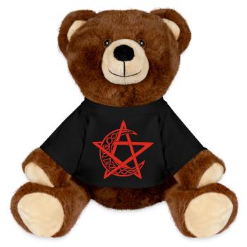 Rotes Mond-Pentagramm - MiniFeet® RecycelBär® Braun - Schwarz - Vorne