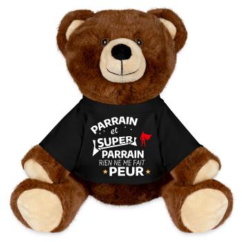 Super Parrain Personnalisé avec Caped Heroïque - Nounours RecycelBär® marron - noir - Devant