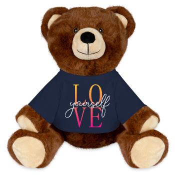 Love yourself / Selbstliebe / Liebe dich selbst - MiniFeet® RecycelBär® Teddy Bear Brown - french navy - Front