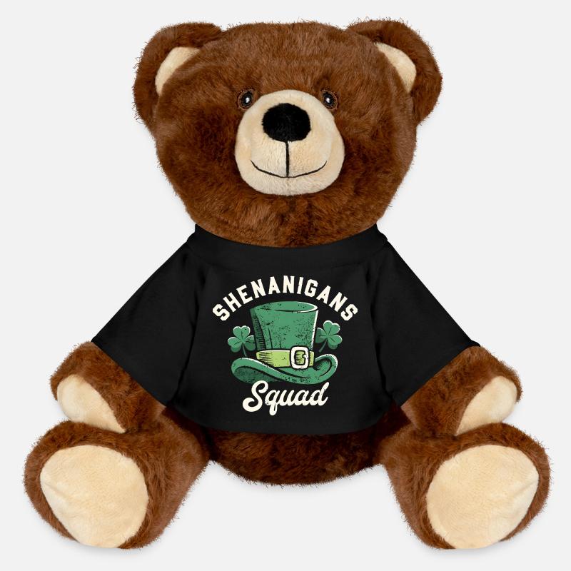Shenanigans Squad St Patricks Day Green Hat - MiniFeet® RecycelBär® Teddy Bear Brown - black