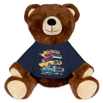 Just A Boy Who Loves Cars Kleinkind-Grafik - MiniFeet® RecycelBär® Braun - French Navy - Vorne