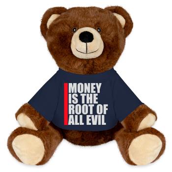 Money Root Evil Capitalism Greed Finance Rich - MiniFeet® RecycelBär® Teddy Bear Brown - french navy - Front