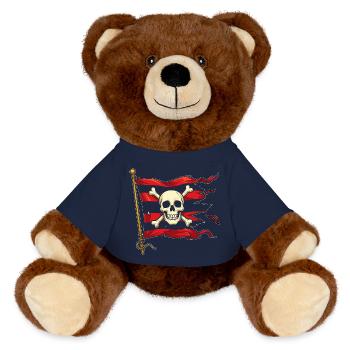 Totenkopf auf Piratenflagge - MiniFeet® RecycelBär® Braun - French Navy - Vorne