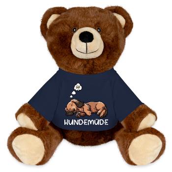 Hundemüde Langhaardackel Dackel Dackelhalter  - MiniFeet® RecycelBär® Braun - French Navy - Vorne