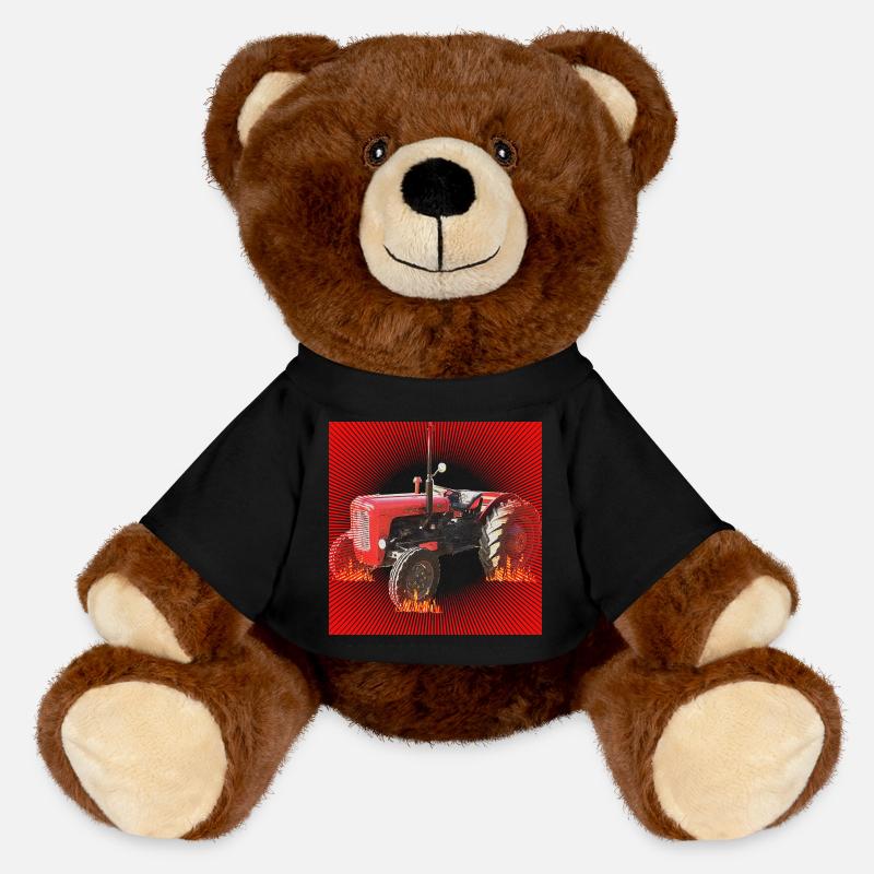 Fire-red tractor in the inferno - MiniFeet® RecycelBär® Teddy Bear Brown - black