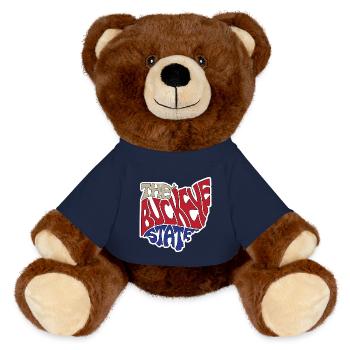 The Buckeye State Ohio Map Word Cloud - MiniFeet® RecycelBär® Teddy Bear Brown - french navy - Front
