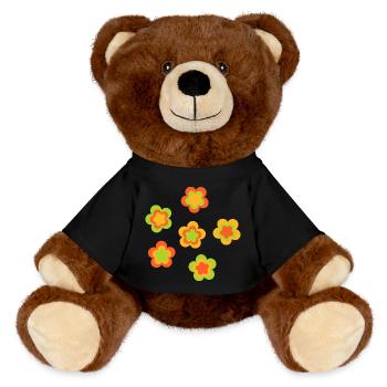 70s Flower Pattern - MiniFeet® RecycelBär® Teddy Bear Brown - black - Front